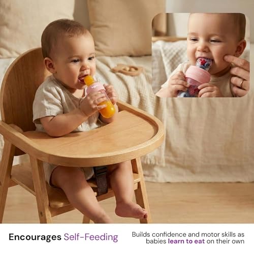 Image of Baybee 2-in-1 Silicone Baby Fruit Feeder & Food Feeder | Baby Pacifier with Anti-Choking Pouch & Squeeze Spoon | BPA Free Extra Soft Fruit Nibbler & Teethers for 6 to 12 Months Babies (Pink)