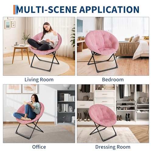 Saucer Chair, Oversized Foldable Floor Chair, Non-Slip Plush Seat for Teens/Adults, Bedroom/Dorm Lounge Chair, Pink