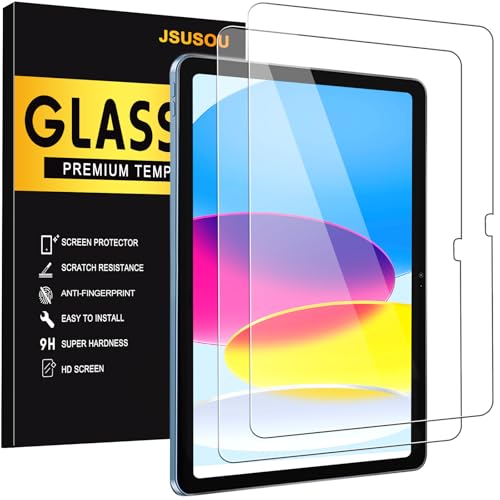JSUSOU 2 Pack Screen Protector for iPad 11th A16 2025 & 10th Generation 10.9 Inch 2022, HD Clear 9H Hardness Tempered Glass Film Compatible with iPad 11/10 Gen, Touch Sensitive