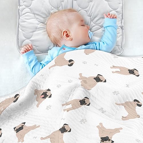 Image of Swaddle Blanket for Cute Pug Puppy Dogs Baby Receiving Blanket Muslin Baby Swaddles Soft Cotton Breathable Nursery Blankets for Unisex Boys and Girls 30x40 Inch