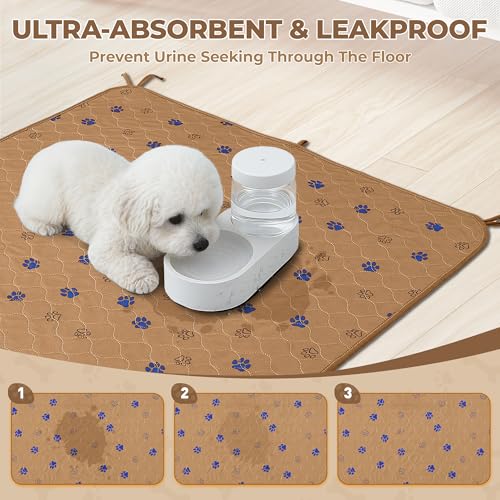 Image of Fostanfly Washable Pee Pads for Dogs, 2 Pack 36''x72'' Ultra-Absorbent and Leak-Proof Non-Slip Reusable Potty Training Pads for Dogs, Puppy, Potty, Whelping of Add 8 Lanyards, Brown