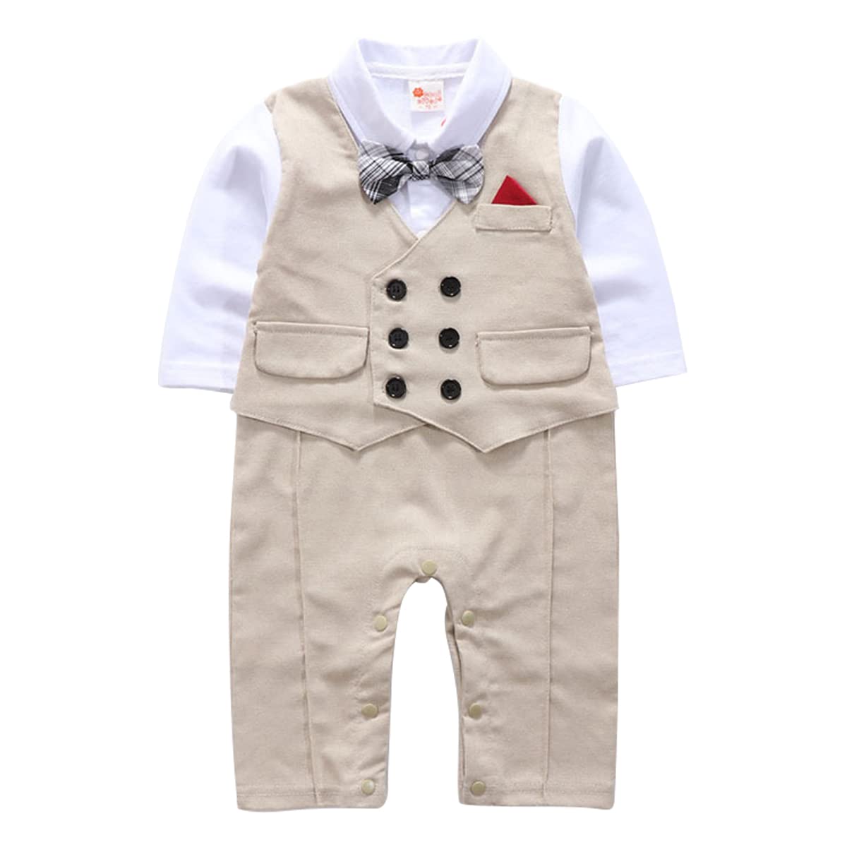 ZJXC Baby Boy Formal Clothes Outfit Tuxedo Christening Suit (Khaki,9-12 Months)