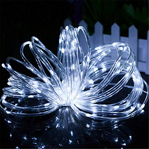 Chinety Solar String Lights Outdoor, 2 Pack 100 LED Solar Rope Lights 8 Modes Silver Wire Fairy Lights Waterproof Outdoor PVC Tube String Lights for Garden Fence Yard Summer Party Decor (Cool White)