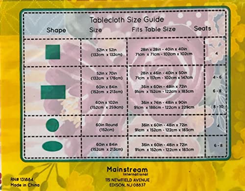 Mainstream International Vivid Springtime Peony Floral Patchwork Vinyl Flannel Back Tablecloth (52 X 70 Oblong), Red, Blue, Yellow, Pink, Green, White #TOP5