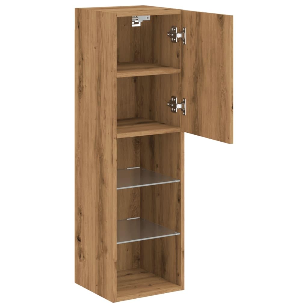 Mobili TV con Luci LED 2 pz Rovere Artigianale 30,5x30x102 cm,Set Mobili Porta TV,Parete Attrezzata Soggiorno,Set Mobili TV Soggiorno Moderni-857679