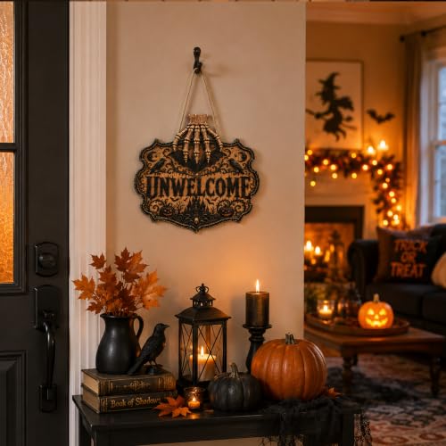 Image of Halloween Decorations - Gothic Unwelcome Wooden Sign for Front Door