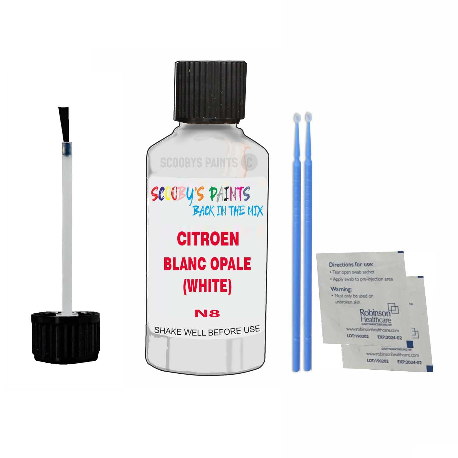 Scoobys Paints Back In The Mix Blanc Opale (White) Touch Up Paint For Citroen Ds3 N8 2010-2021 30Ml Bottle Brush Scratch Stone Chip Repair Pen