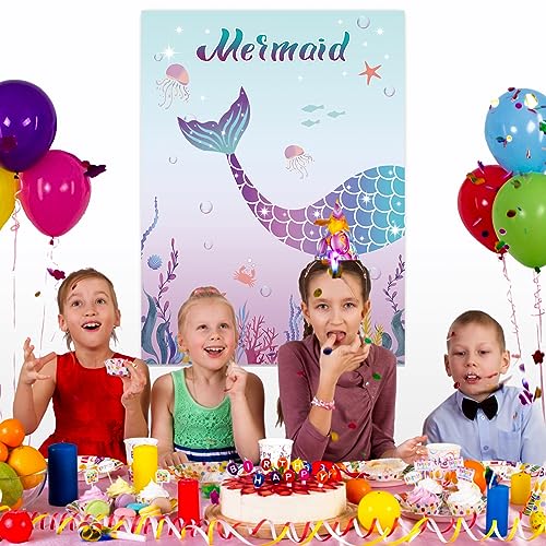 Pin The Tail on The Mermaid Party Game with 24 PCS Tails for Kids Girls Birthday 21'' x 28'' (Mermaid)