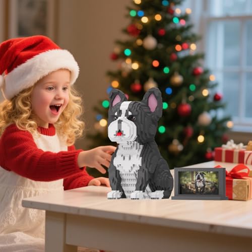 HJPLPXH Tier Hund Modell Haustier Französischer Bulldogge Mikro-Bauklötze Set mit geheimer versteckter Ablagebox drinnen, ideales Spielzeug für Hundefreunde, Kinder & Erwachsene