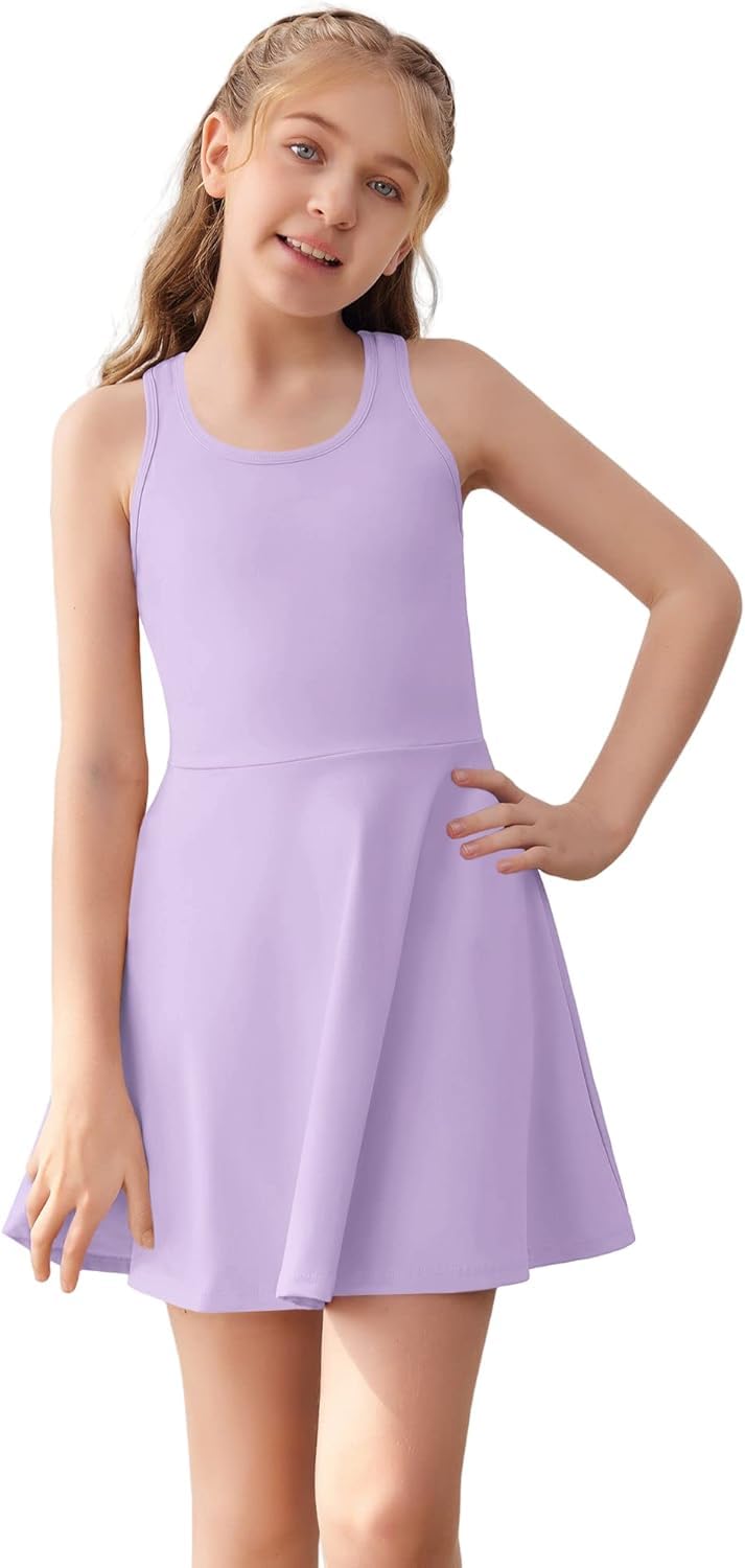 Haloumoning Robe de tennis pour fille - Sans manches - Dos nageur - Robe de sport pour l'école - Avec poches courtes