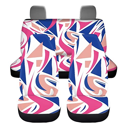 Image of Modysero Geometry Print Pink Car Seat Cover Full Set Soft Durable Elastic All Season Car Seat Protector Cute Comfortable Automotive Interior Accessories for Women Universal Fit All Cars Truck
