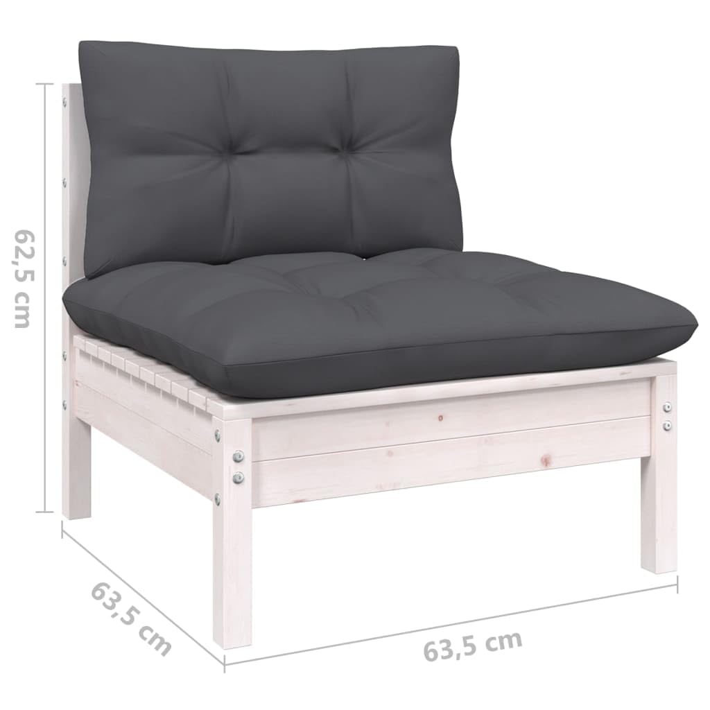 Juego de 6 muebles de jardín de madera de pino blanco, muebles de exterior con cojines de antracita, sofá modular para terraza, ideal para relajarse en el jardín, balcón, patio, máx. 110 kg