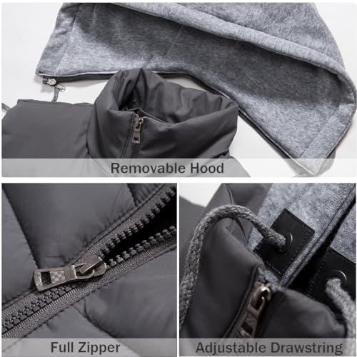 Msmsse Men'S Outerwear Vests Winter Outdoor Removable Hooded Padded Puffer Vest For Men Grey L thumb #3