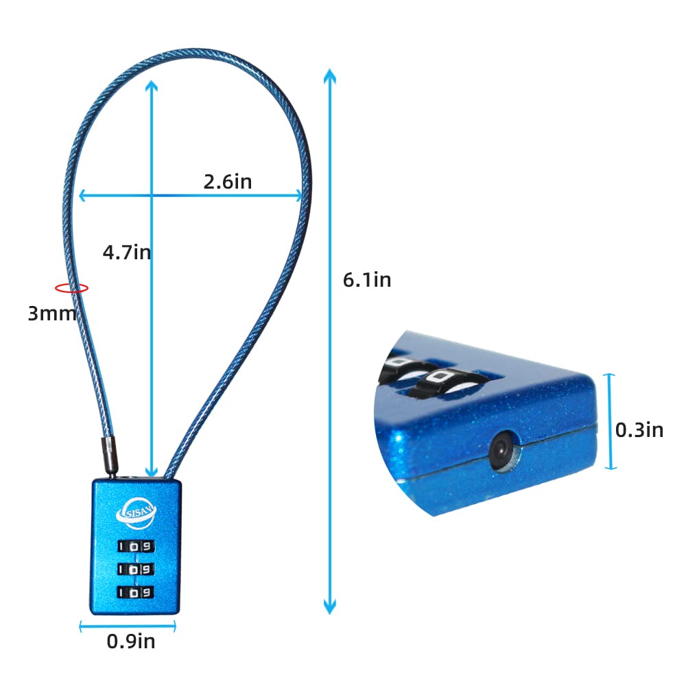 SISAV 3 Digit Cable Combination Lock 12 inches Cable for School Gym Locker,Filing Cabinets,Helmet,Toolbox,Luggage Suitcase,knapsack,Blue 2Pack - Image 2