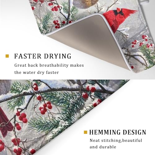 Giwawa RED BIRD DRYING MAT 18X24 Red Bird Dish Drying Mat Merry Christmas Dishes Pad Absorbent Fast Dry Dish Drainer Mat Protector thumb #2