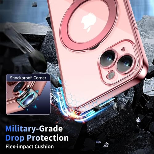 Image of Magnetic for iPhone 15 Plus Case with Invisible Stand[Compatible with MagSafe][Full Camera Lens Protector][Military Drop Protection] Shockproof Not Yellowing Clear Slim Soft for Women Men