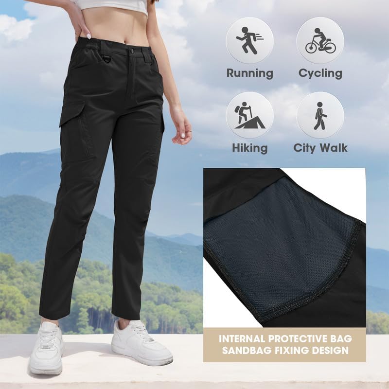 Women's Hiking Cargo Pants 9 Pockets Water-Resistant Quick Dry Lightweight Work Travel Camping