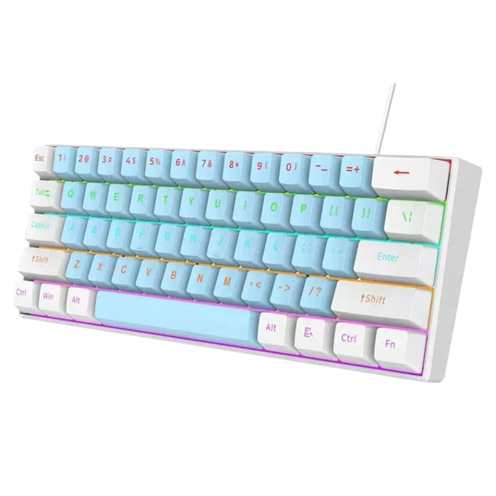 60% klawiatura do gier z podświetleniem RGB, 61 klawiszy, ultrakompaktowa, ergonomiczna, wodoodporna, mechaniczna klawiatura biurowa, kompatybilna z 5420 (biało-czarna)