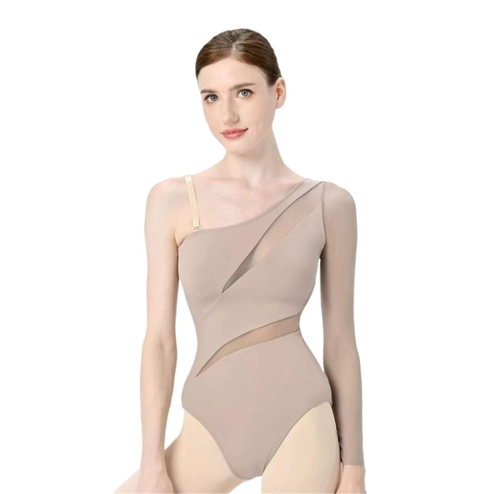 Maillot Gimnasia Ritmica Niña Mono de ballet for niñas, de malla, con mangas largas irregulares y mangas oblicuas.