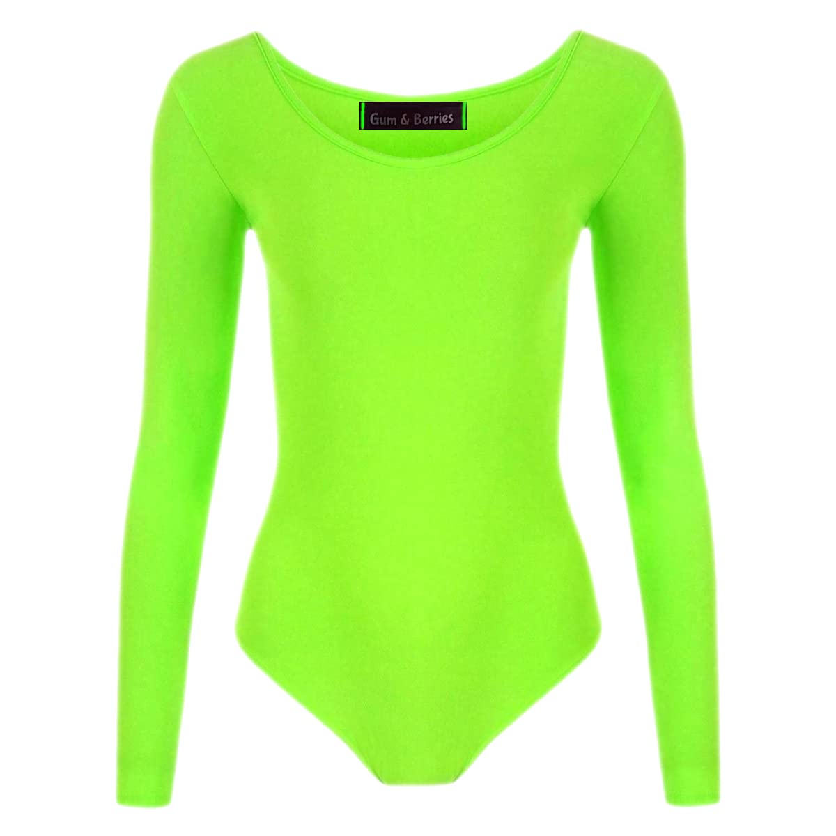 Girls Dance Leotard Long Sleeve Bodysuit for Gymnastic PE Ballet Swimming Neon Green -11-12 years
