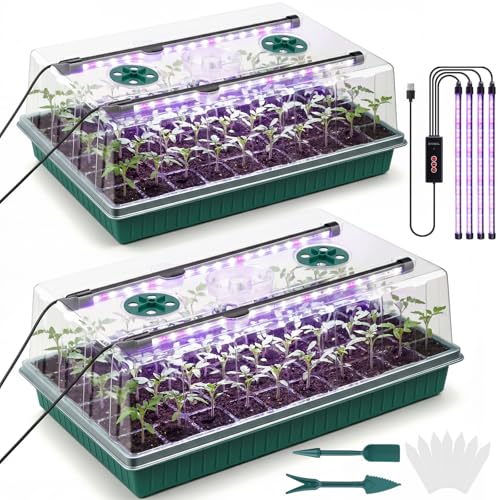 VPQZUPG 2 Pcks Seed Starter Tray 120 Cells Seed Starter Kit with Grow Light Seed StartingTrays for Seed Seedling Planting Starter Mini Greenhouse Plant Germination Trays