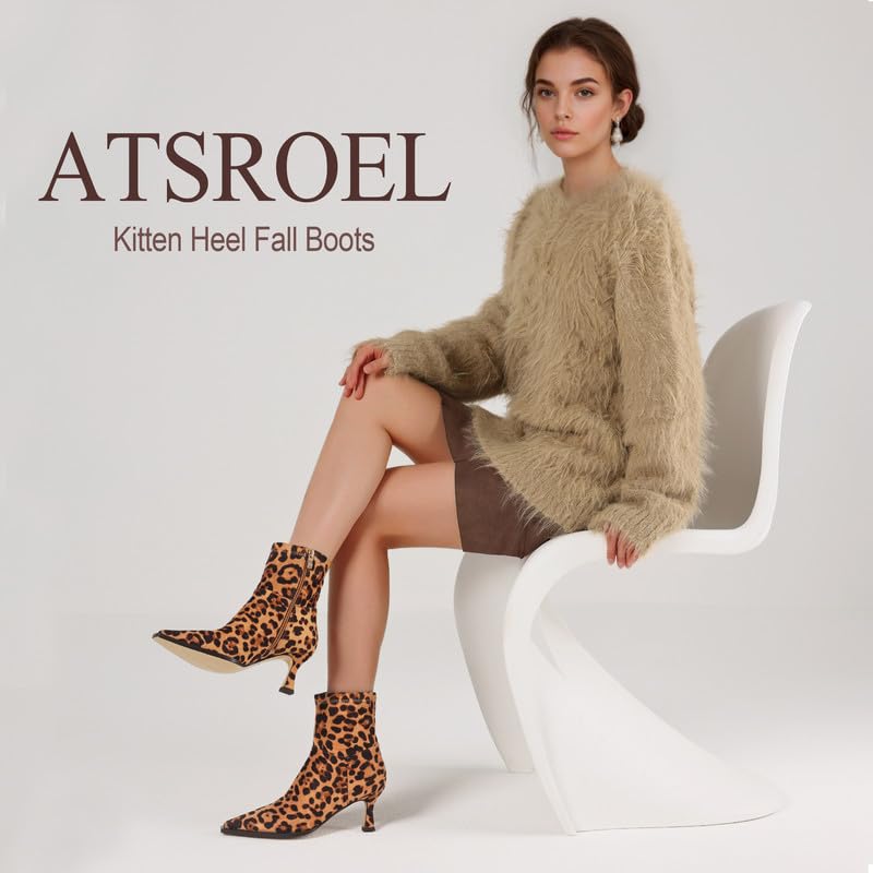 Image of Womens Brown Suede Fall Boots with Side Zip, Ankle, Mid Calf, Pointed Toe, Kitten Heel, Dressy, Short Boots