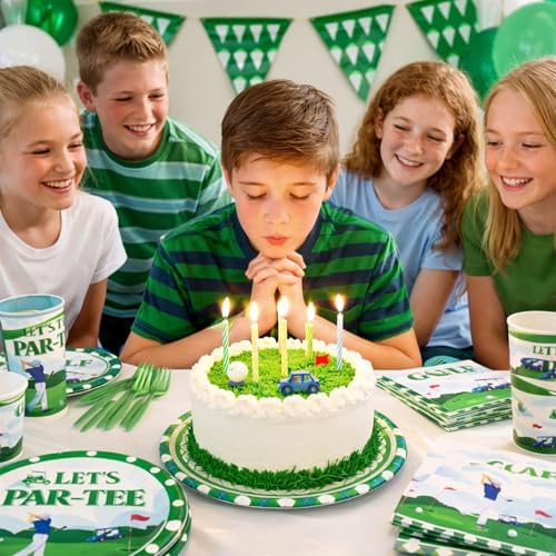 96 Pcs Golf Plates and Napkins Tableware Set (Serve 24), Golf Birthday Party Decorations, Birthday Decorations Include Plates Napkins Plastic Forks — view 6