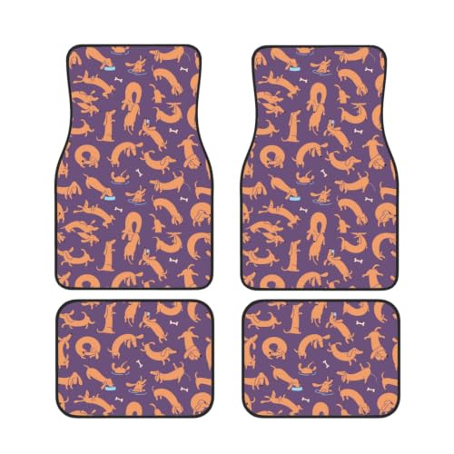 Alfombrillas de neopreno para coche con diseño de perro salchicha, juego antideslizante de 4 piezas