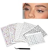 Amorebelle 6 Sheets Rhinestone Stickers, Face Gems Stick On Self Adhesive Hair Jewels with Tweeze...