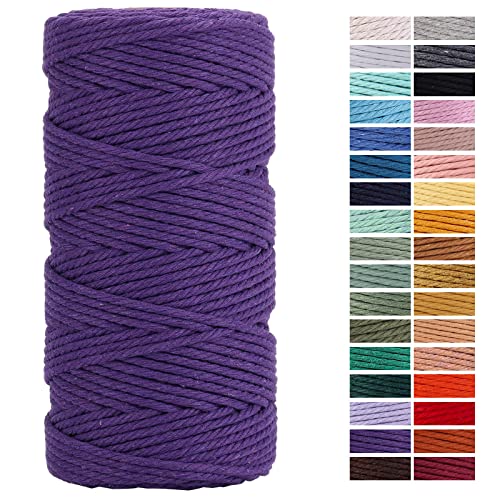Dark Purple Macrame Cord 3mm x 109Yards,Colored Cotton Rope Craft Cord Colorful Cotton Cord Twine for Wall Hanging Plant Hangers Crafts Knitting Decorative Projects