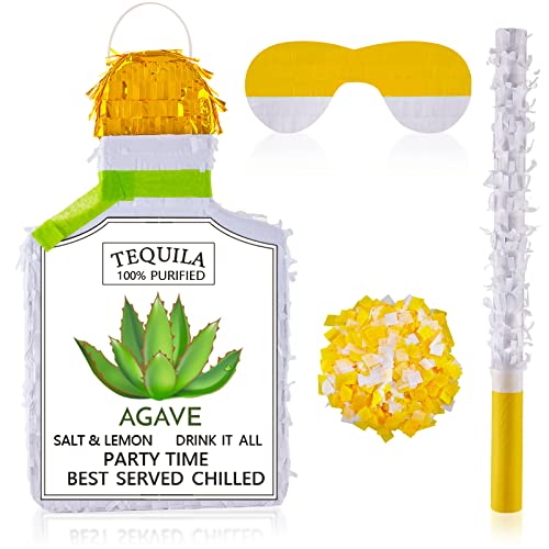 15.7 Inch White Bottle Pinata Tequila Party Decorations With Stick Blindfold And Confetti For Adult Party Decorations Centerpiece, Photo Prop, Birthday, Funny Anniversary #TOP21