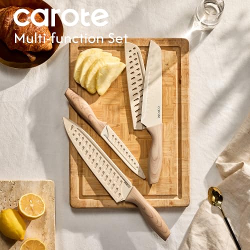 Image of CAROTE 49pcs Pots and Pans Set, Ceramic Cookware Set with Detachable Handle | Baking Pans Set, Knife Set, Non Stick, Induction Compatible, Dishwasher& Oven Safe, Space Saving, for Kitchen /RV /Camping