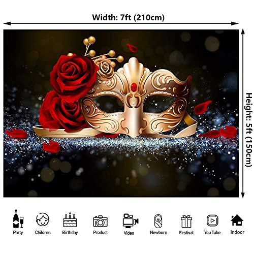 Fondo fotográfico vinilo 7x5ft máscara dorada y rosa roja miniatura 2