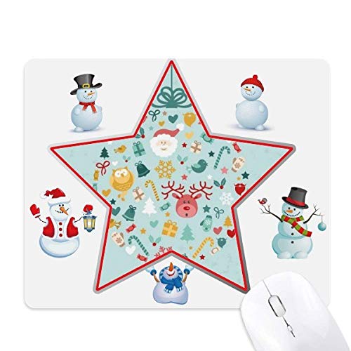 Tapis de souris Noël avec élan et bonhomme de neige bleu imprimé étoile pour bureau