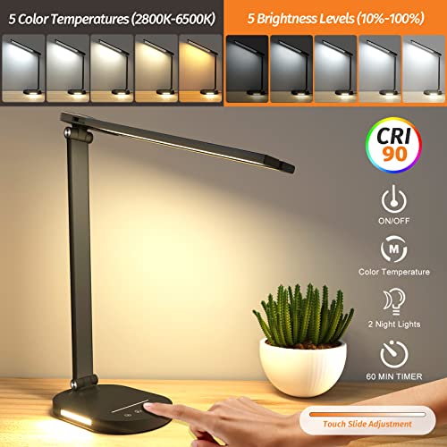 Led Desk Lamps For Home Office, Dual Swing Arm Desk Light, Dimmable Desk Lamp With Usb Charging Port, Office Lamp With Night Light, 1H Timer, 5 Color Modes 5 Brightness Levels, Eye-Caring Table Lamp #TOP1