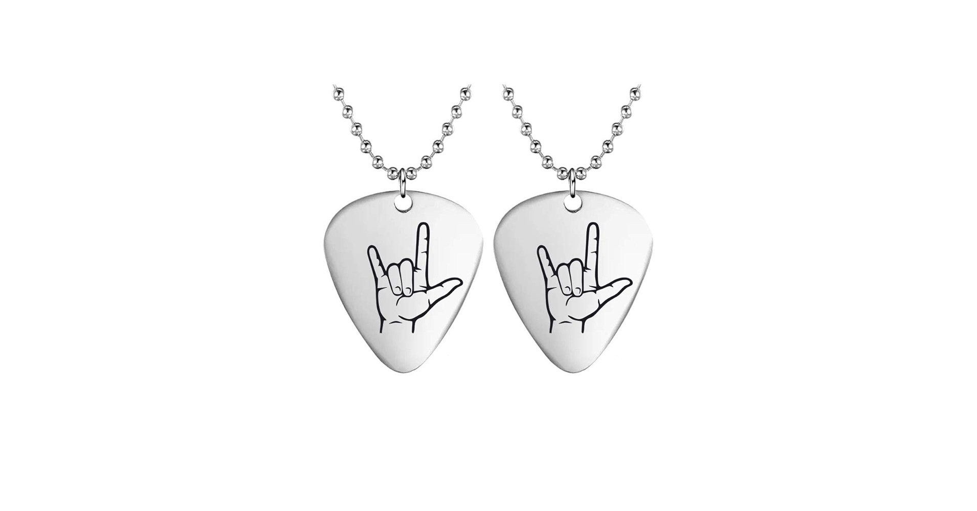 PIN FOR LOVE(A-M)2セット+Let's Checkmate Mystart 2 Pcs Stainless Steel Guitar Pick Necklace I Love