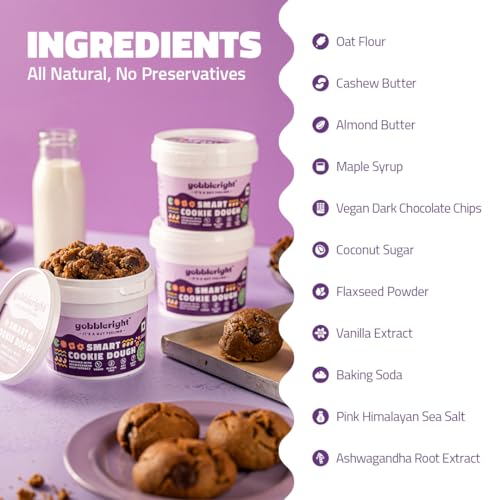 Image of GOBBLERIGHT Chocolate Cookie Dough Premix (375g - Pack of 1) | Ashwagandha Enriched | Boost Immunity & Low Calorie | Ready To Make | Gluten & Dairy Free | Healthy Vegan Instant Cookie Mix