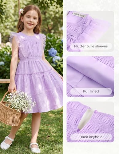 GRACE KARIN Girls Sleeveless Summer Dress, Ruffle Tiered Easter Spring Party Dresses for Little Kids Size 10,Lilac Purple — view 5