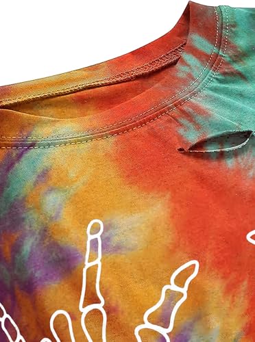 Image of Avanova Women Skull Finger Graphic Distressed Tee Shirt Ripped Short Sleeve Crop Tops
