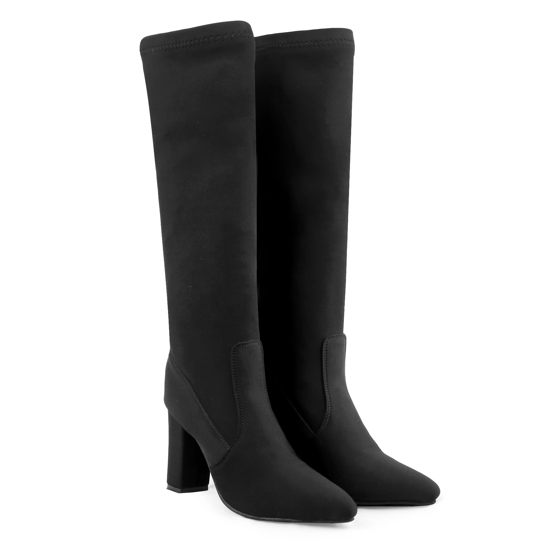 yuvrato baxi Women's Faux Leather Material Black Casual Formal Slipon Sock Fit Knee-Length Boots With 9 Cm Block High Heel Height-picture-10