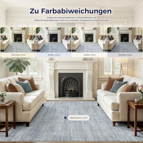 DMOYEST Vintage 150x200 Teppich Wohnzimmer Hellblau Waschbar – Ansicht 5