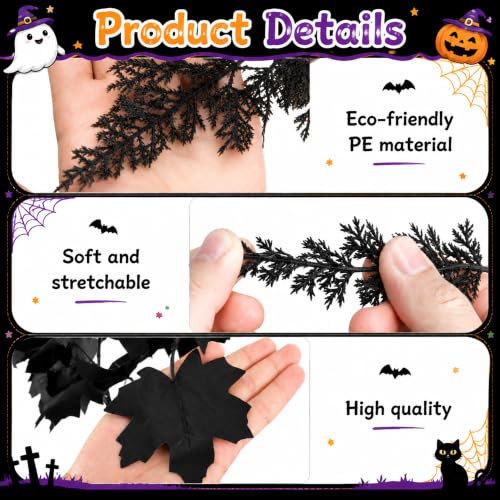 2-Pack 6' Watayo Black Halloween Cedar Garland & Maple Leaf Vine Set - image 3