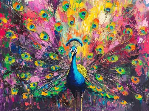 Peinture par numéro paon et fleur pour adulte avec toile infroissable 40x50cm