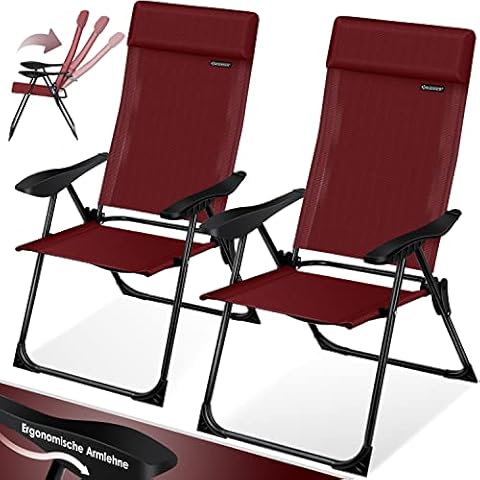 KESSER® 2er Set Gartenstuhl Hochlehner Alu Klappstuhl 7-Fach Verstellbar mit Armlehnen Atmungsaktiv klappbar Campingstuhl Balkonstuhl Klappsessel Garten Terrasse, Bordeaux Cover