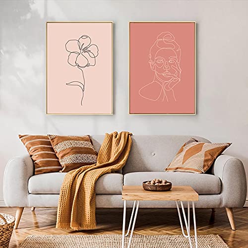 Art print abstract line girl poster fleur et décoration murale nordique de salon