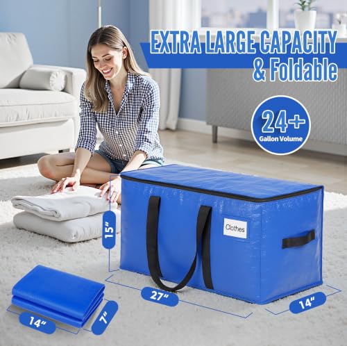 Image of BAGAIL Heavy Duty Moving Bags with Strong Handle, Extra Large Moving Boxes, Storage Tote for Clothes, College Moving Supplies(Blue, 6 Pack)