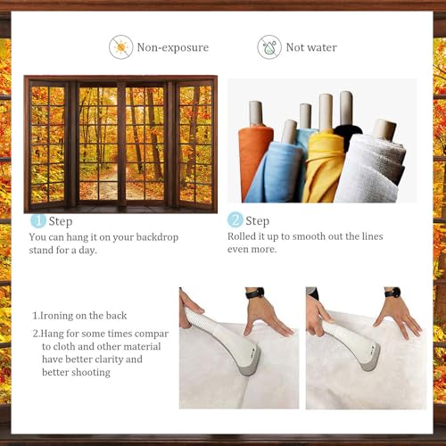 Toile de fond fenêtre en bois d'automne tissu mat
