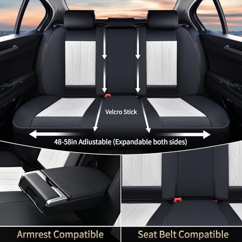 Image of FLORICH Seat Covers Full Set Luxury Faux Leather Front and Rear Car Seat Cover Waterproof Automotive Seat Covers 5 Seats Car Seat Protector Universal Fit for Most Cars SUV Trucks, Black&White