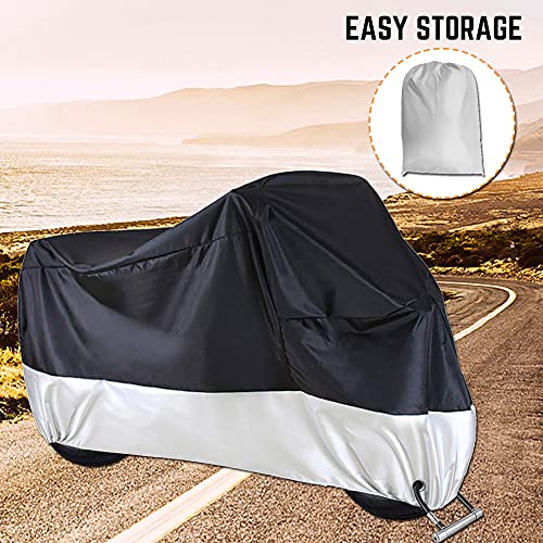 Acelane Motorcycle Cover, All Season Waterproof Outdoor Dustproof Durable Vehicle Cover with Lock Holes Fits up to 116 inches for Harley Davidson, Honda, Suzuki,Yamaha and More