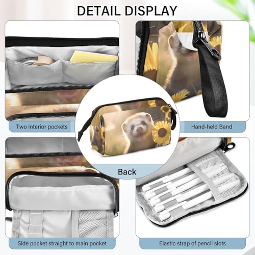 Image of SUABO Big Capacity Pencil Case, Cute Ferrets Daisy Pen Bag Pouch Holder Stationery Bag School College Office Organizer for Teen Adults Student